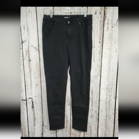 Goldbary 42 Slim Leg High Rise Black Denim Jeans Pants Stretch Cotton Blend EUC - Picture 1 of 4